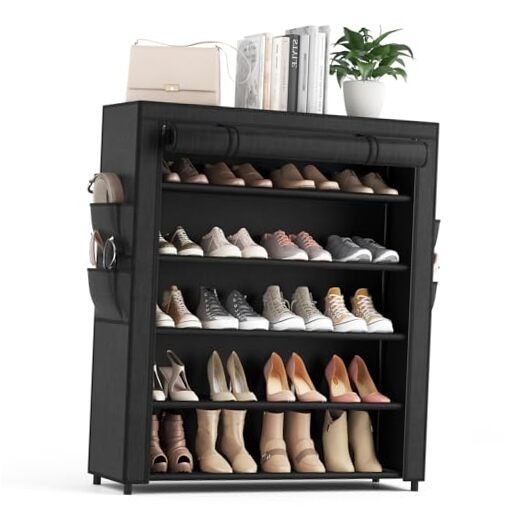 5-Tier Shoe Rack with Cover Holds 20-24 Pairs Space-Saving Storage Organizer-image