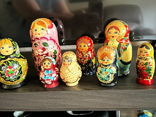 Hand-Painted Russian Matryoshka Nesting Dolls Lot of 7 w/ Cyrillic, Art. C7-402