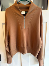Varley Women's Brown Knit 1/2 Zip Mock Neck Stretch Pullover Sweatshirt M