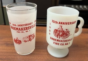 Shoemakersville PA Pennsylvania Fire Co No 1 75th Anniversary 2 Mugs 60th 1969