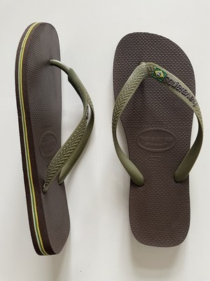 Havaianas Gr 43-44 Flip-Flops Braun-grün Brasil Herren gelb-weiß seitl. Streifen