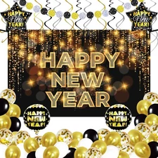 KatchOn, Black and Gold New Years Decorations 2026 - Huge Pack of 50 