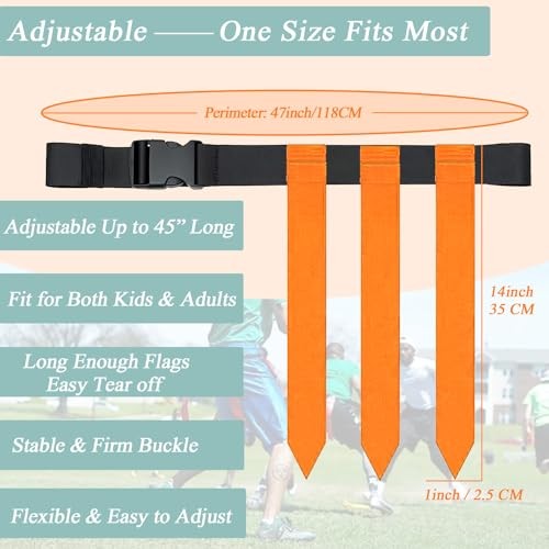Flag Football Belts, 6/14 Players Game Kit with 6 Sets (3 Orange and 3 Blue)