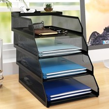 4 Tiers Office Filing Trays for Desk Tidy Organiser Stackable Metal Mesh Paper S