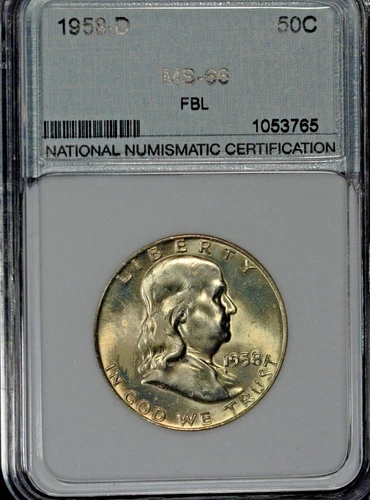 1958-D Franklin Half Dollar, Gem BU, National Numismatic Certification
