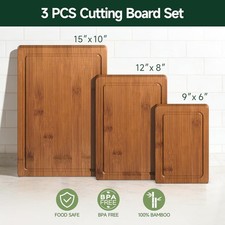 3-Piece Set Bamboo Cutting Board for Kitchen - Crack-Resistant
