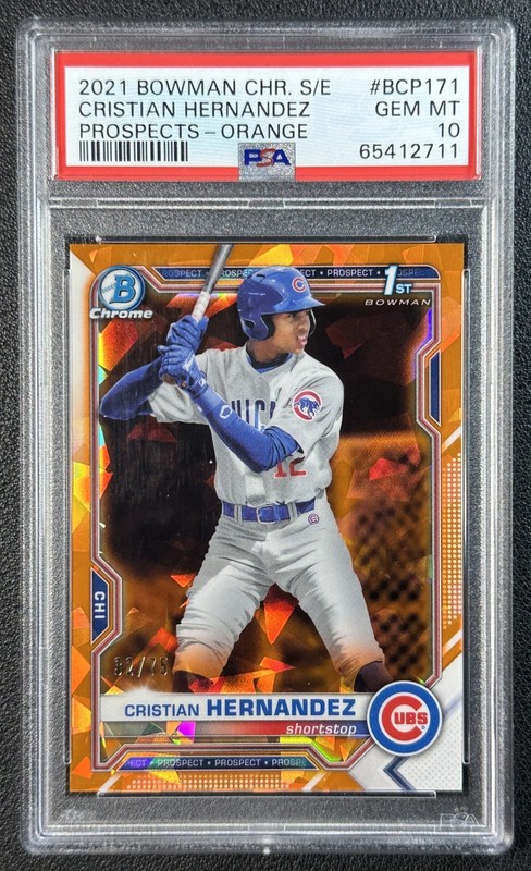 CRISTIAN HERNANDEZ PSA 10 2021 BOWMAN CHROME DRAFT SAPPHIRE ORANGE REFRACTOR /75