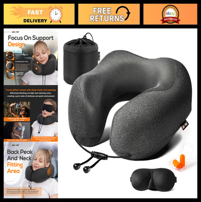 Travel Neck Pillow - 100% Pure Memory Foam, Breathable Cover, Washable, Kit with