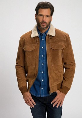 Men's Brown Suede Leather Trucker Jacket Lambskin Café Racer Jacket Fur Collar