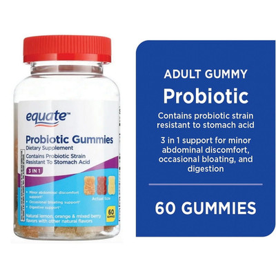 Equate 3-In-1 Daily Dietary Supplement Probiotic Gummies, Natural Fruit Flavors,