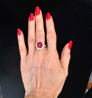GIA No Heat Sugarloaf Double Cabochon Ruby 6.96 Carats Ring 14k