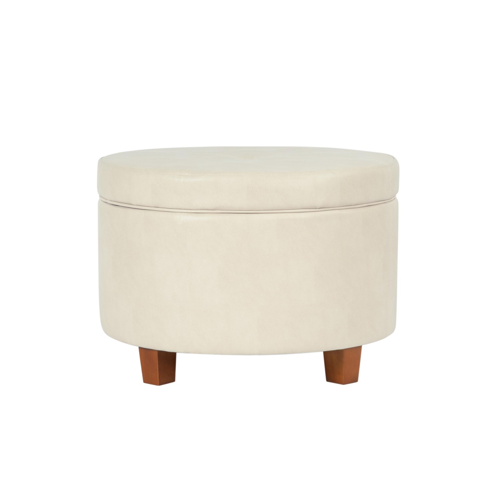 Large Leatherette Round Storage Ottoman with Removeable Lid, Cream