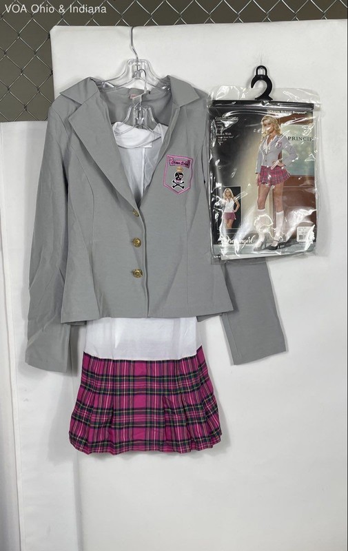 Dreamgirl Women's Charm School Dropout Halloween Costume Gray Pink Plaid Sz XL