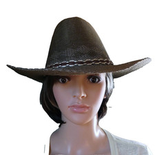 Women's Polyester Western Style Hat in Olive Green w/Brown And Cream Ribbon Band