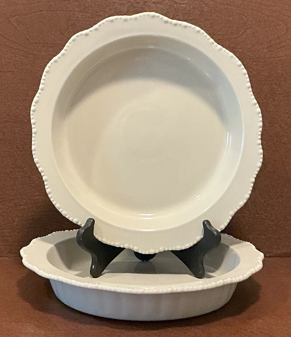HEARTH & HAND/MAGNOLIA ~ MATCHED PAIR OF 11 1/2” PIE PLATES ~ STONEWARE ~ BEIGE
