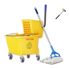 Commercial Mop Bucket with Side Press Wringer on Wheels with Industrial Heavy 