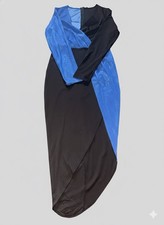 Women’s Colorblock Party Dress Size M Black Blue Long Sleeve Slit NWT