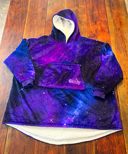The Comfy Purple/Blue Galaxy Sherpa Lined Hooded Pullover Hoodie Kangaroo