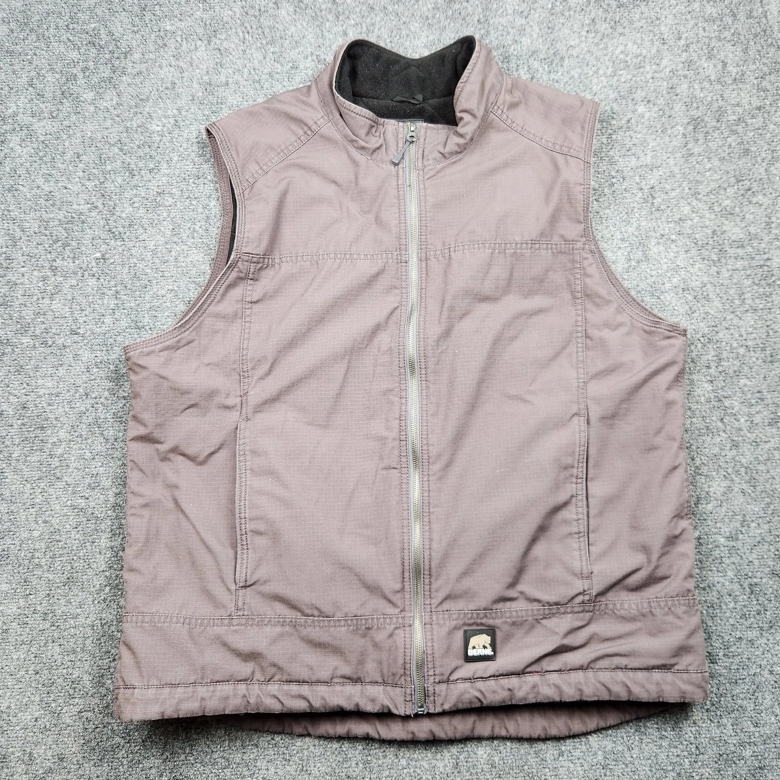 Berne Vest Mens XL Gray Canvas Quilted Workwear Insulated Zip Pockets Fleece