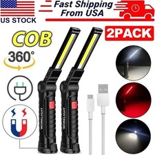 2 Pack Magnetic Base Led Cob Work Light Rechargeable Mechanic Torch Flashlight