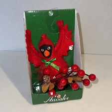 Annalee Christmas Cardinal Ornament Red with Green Bow Holly 4” New in Box