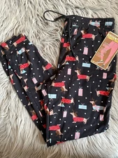 SHOSHO FLEECE LINED DACHSHUND DOXIE PRINT JOGGER PANT WOMENS MEDIUM