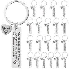 20 Pcs Thank You Gifts Keychains Appreciation Stainless Steel Keychains