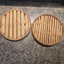 2 Hand Woven Bamboo Round Trays 11"
