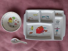 Vintage Anacapa 1987 Melamine Ware Children's Divided Plate, Bowl, Spoon