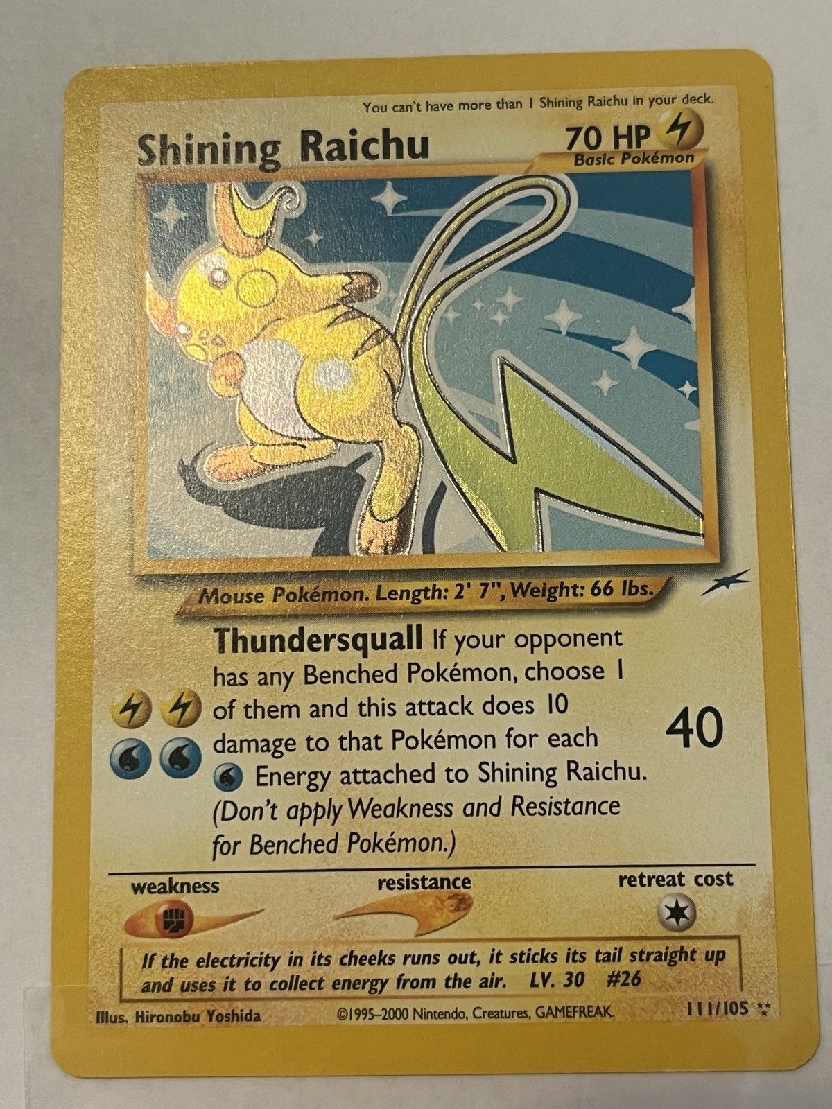 Pokemon Neo Destiny Shining Raichu Holo Card 111/105 Unlimited NM