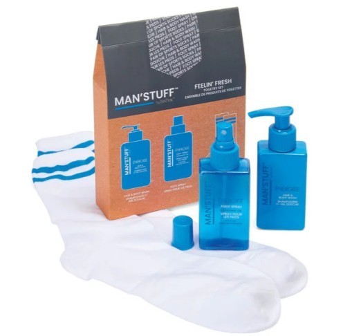 Man Stuff Socks Gift Set Toiletry Set - Body Wash & Spray - Feelin Fresh