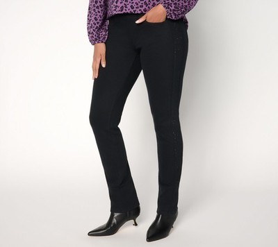 Belle by Kim Gravel Regular Flexibelle Side Sparkle Straight Jean Black 14 New