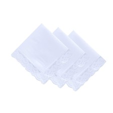 Laides Lace White 100 Cotton Handkerchiefs Hankies for Wedding Gift 3 Pieces