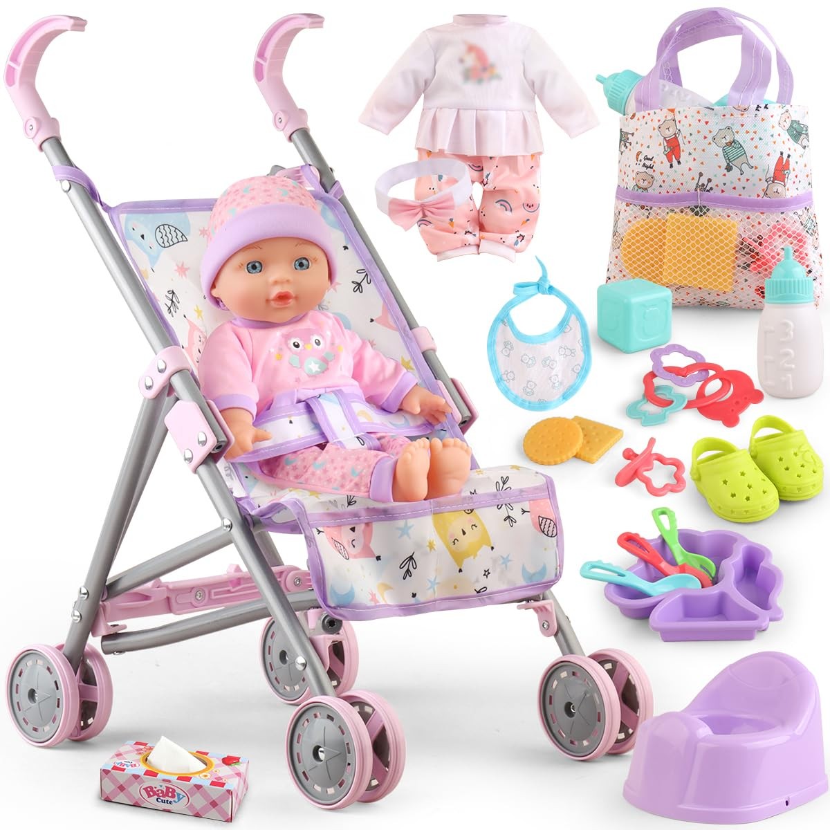 Baby Doll with Stroller Set for Realistic Pretend Play for 3 4 5 6 7 Year Old...