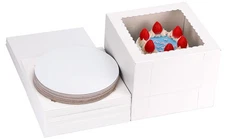 15 Sets Cake Boxes 10x10x8 Inches Tall Bakery Boxes with Cake Boards White Sq...
