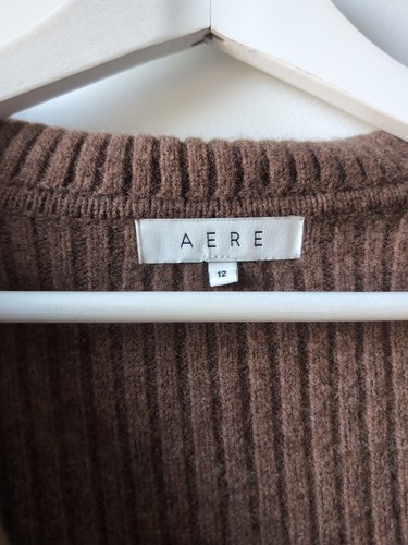 AERE Jumper Size AU 12 US 8 L Brown Sydney Designer 100% Wool Timeless Luxury - Picture 9 of 12
