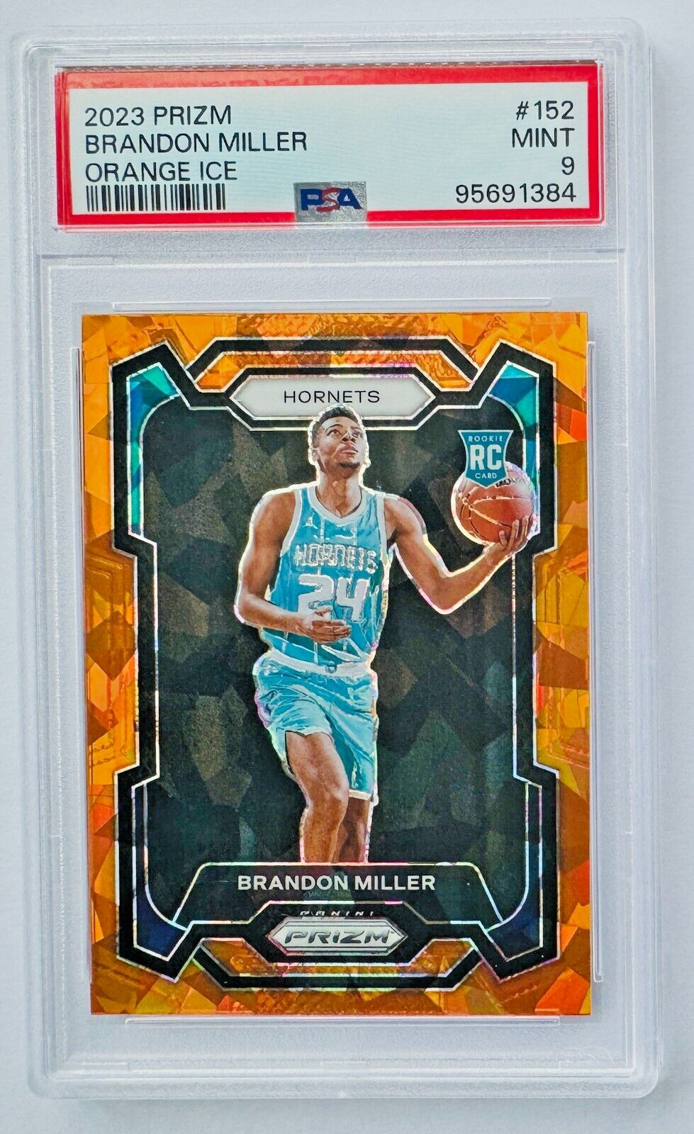 2023-24 Panini Prizm Brandon Miller Rookie Orange Ice PSA 9 Hornets #152 RC