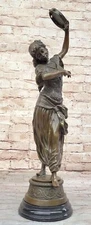 Bouay Art Nouveau Style: Dancing Female with Tambourine Bronze Statue Artwork