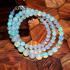 Natural Ethiopian Welo Fire Opal Balls Round Beaded Gemstone Necklace 16 Inches