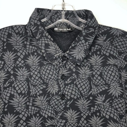 Travis Mathew Polo Shirt Mens L Black Gray Pineapple Print Tropical Golf - Picture 2 of 15