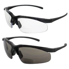 Global Vision Apex 1.5 Bifocal Safety Glasses 2 Pairs Black Frames with Clear &