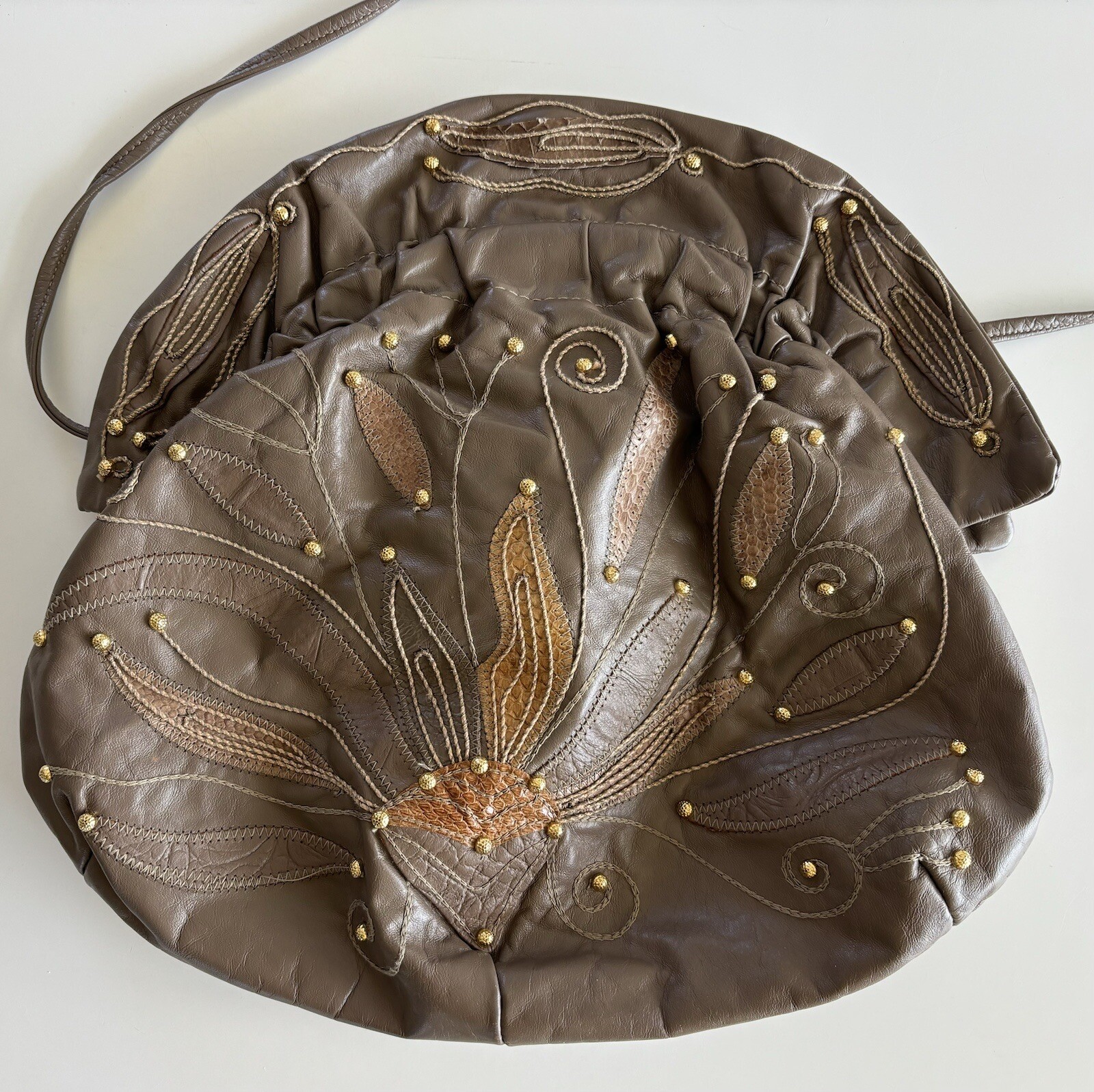 Vintage Leather Studded Clamshell Patchwork Appli… - image 4