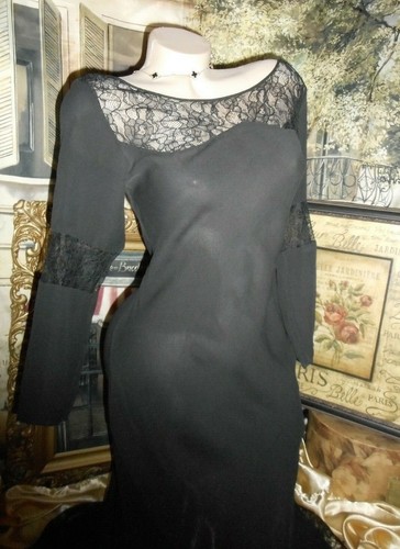 S P Victoria's Secret Silk Gown Dress Long Black Chiffon Lace BackTrain 3/4 Slv - Picture 2 of 8