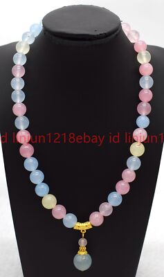 Natürliche 6/8/10 mm Multicolor Morganit Runde Edelstein Perlen Anhänger Halskette 18 Zoll