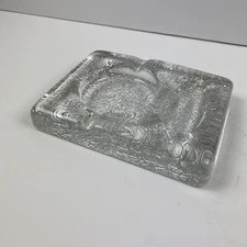 MCM Mid Century Glacier Glass Ice Textured Ashtray Pipe Rest Thick Heavy