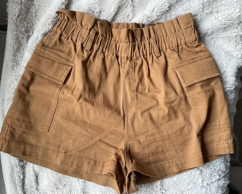 LA Hearts Pacsun Paperbag Shorts High Waist Elastic Stretch Tan Pockets M - Image 2 of 4
