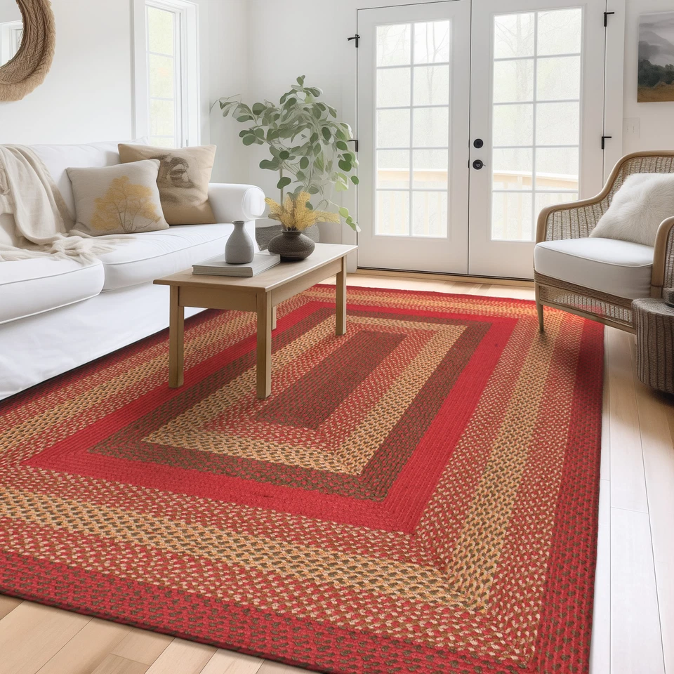 Red Braided Farmhouse Jute Rug in Rectangles Oval Runner for Kitchen - Image 3 of 4