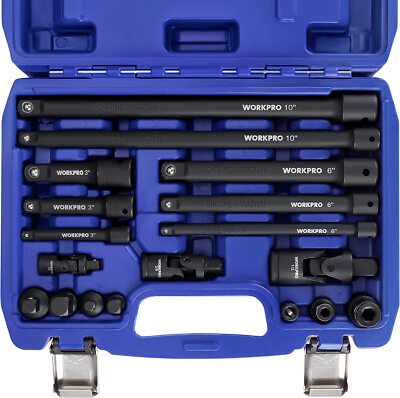 WORKPRO 18PCS 1/4'', 3/8'' & 1/2'' DR Impact Socket Set Drive Tool Accessory Set US