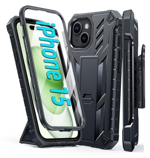 for iPhone 15 Phone Case: Military Grade Shockproof Full Protective Black