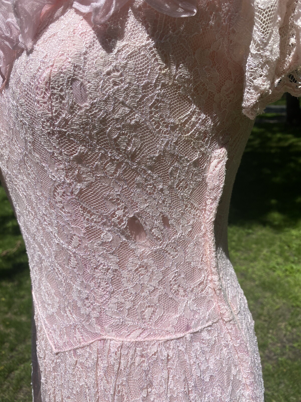 1940s Pink Lace Maxi Puff Sleeve Dress- Flaws - image 16
